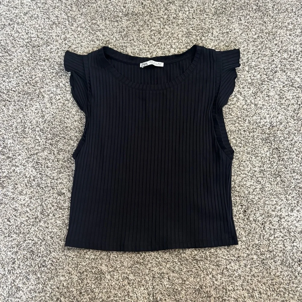 Zara Navy Blue Ribbed Crop Top - Picture 1 of 2